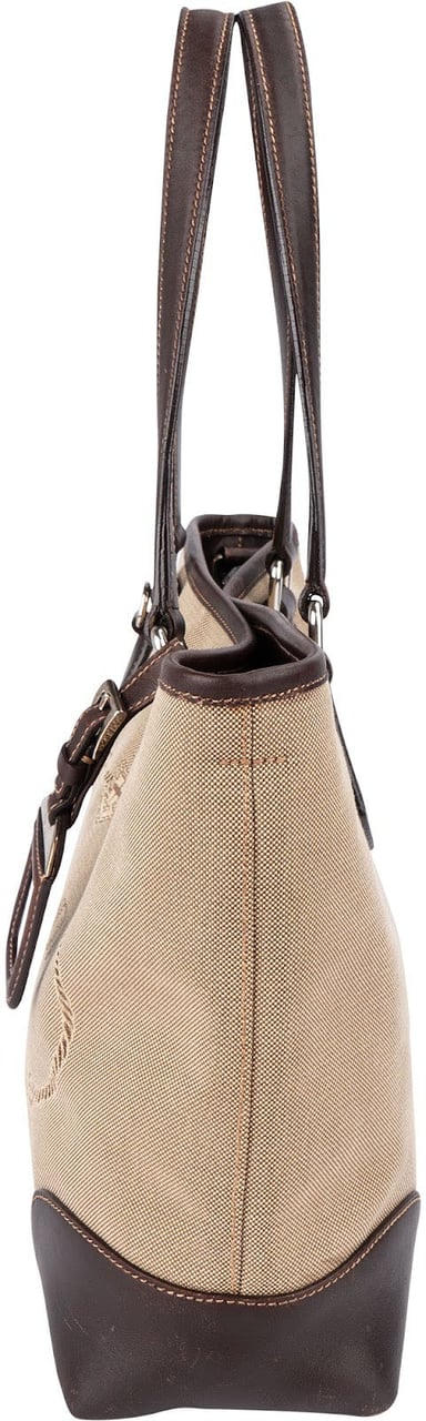 Prada Canvas Jacquard Emblem Tote Shoulder Bag Beige