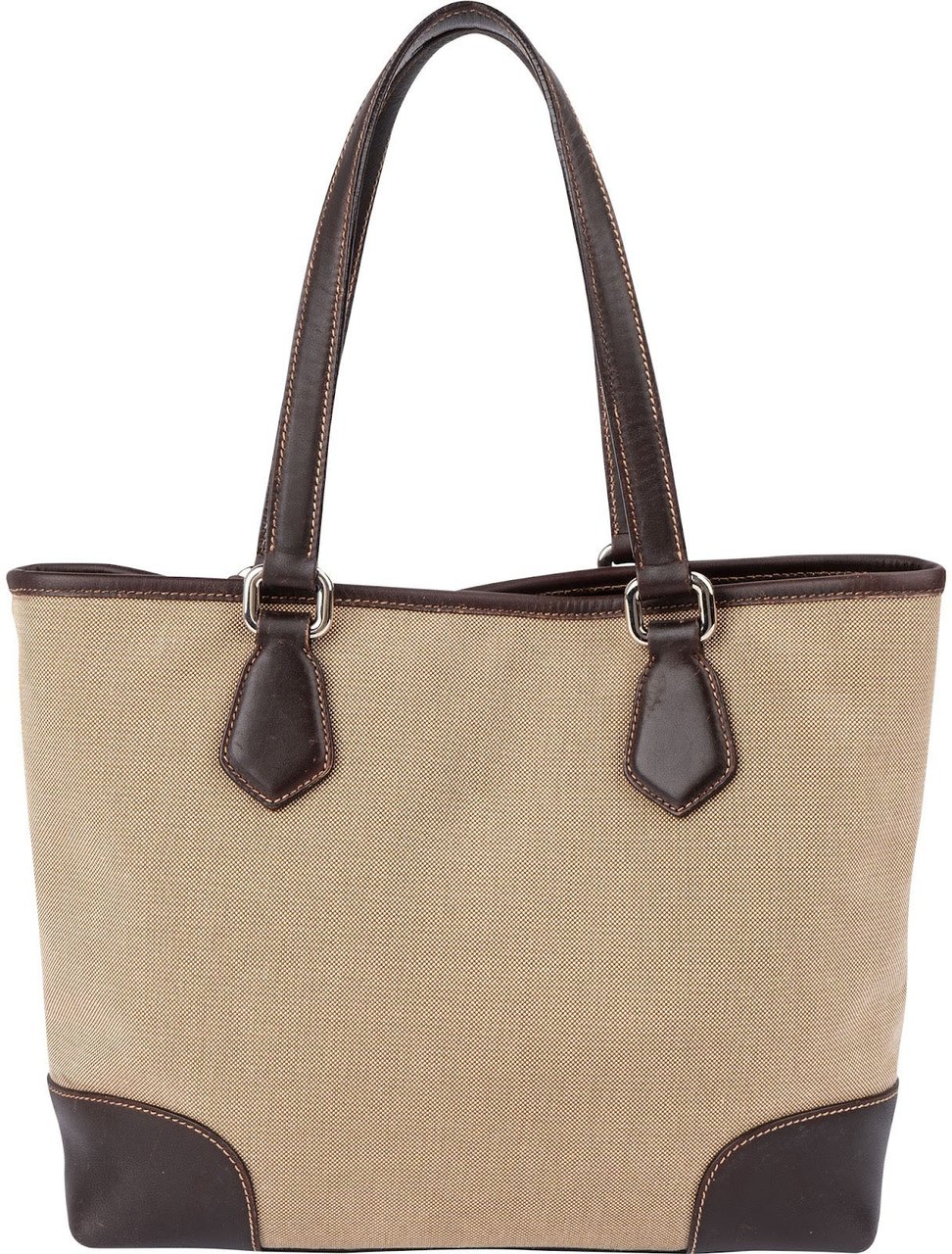 Prada Canvas Jacquard Emblem Tote Shoulder Bag Beige
