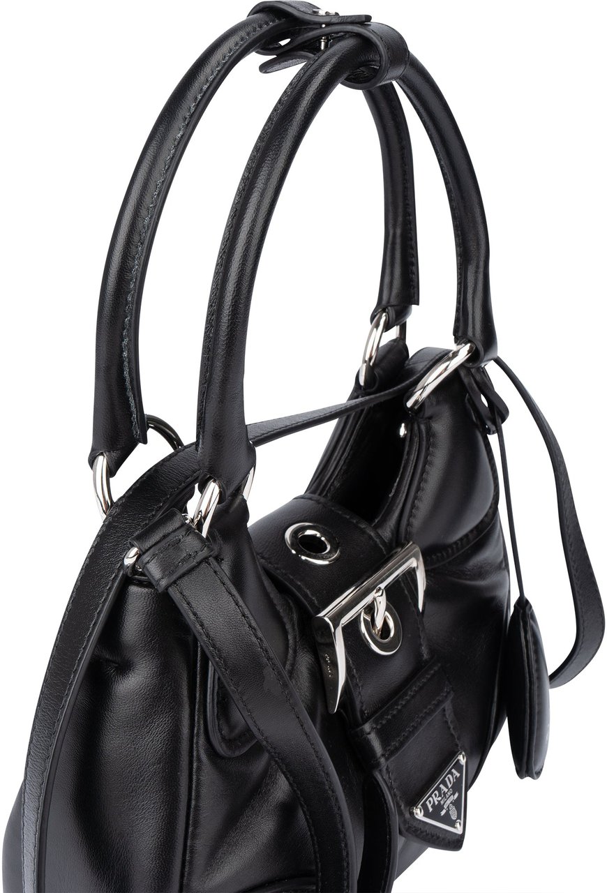 Prada Prada Soft Leather Moon Mini Handbag Zwart