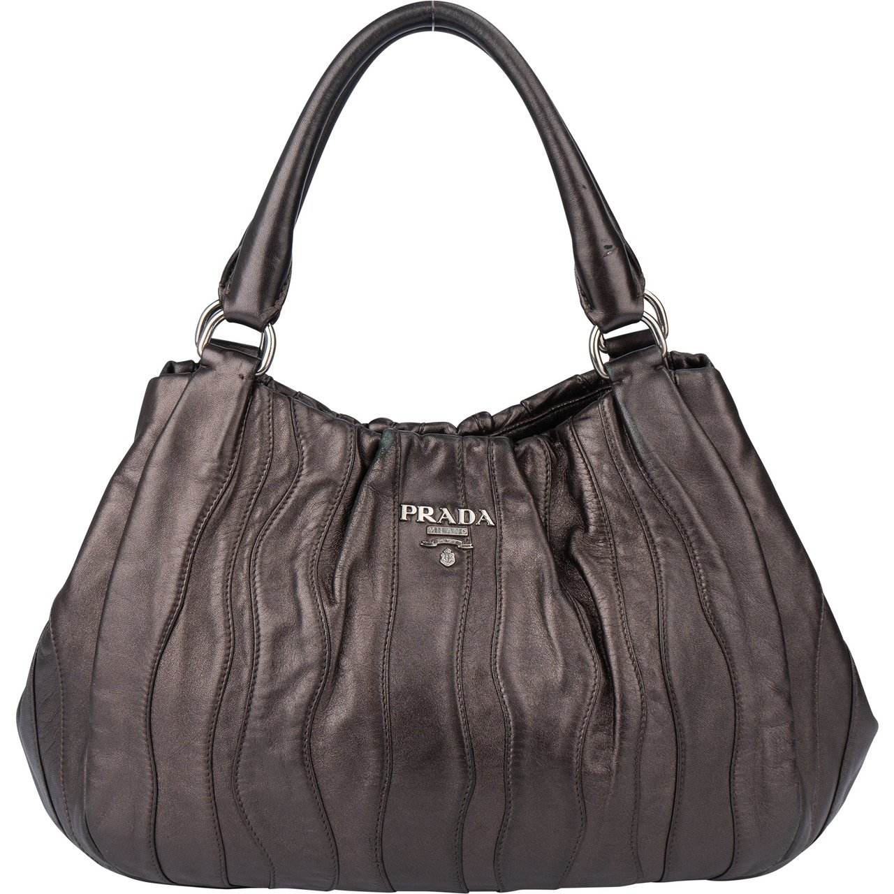 Prada Prada Metallic Nappa Leather Handbag Bruin