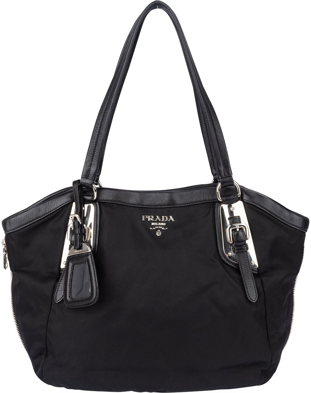 Prada Black Tessuto Zipper Handbag Zwart