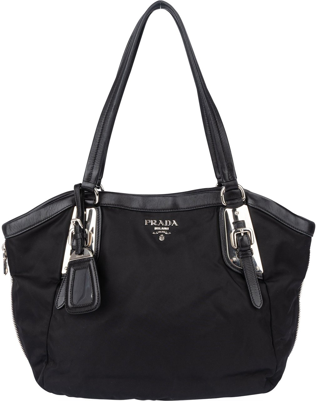 Prada Prada Black Tessuto Zipper Handbag Zwart