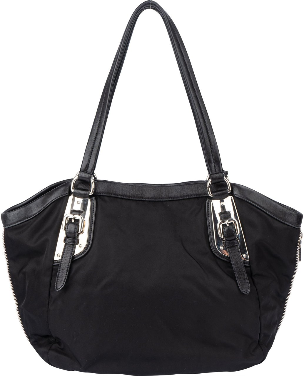 Prada Black Tessuto Zipper Handbag Zwart