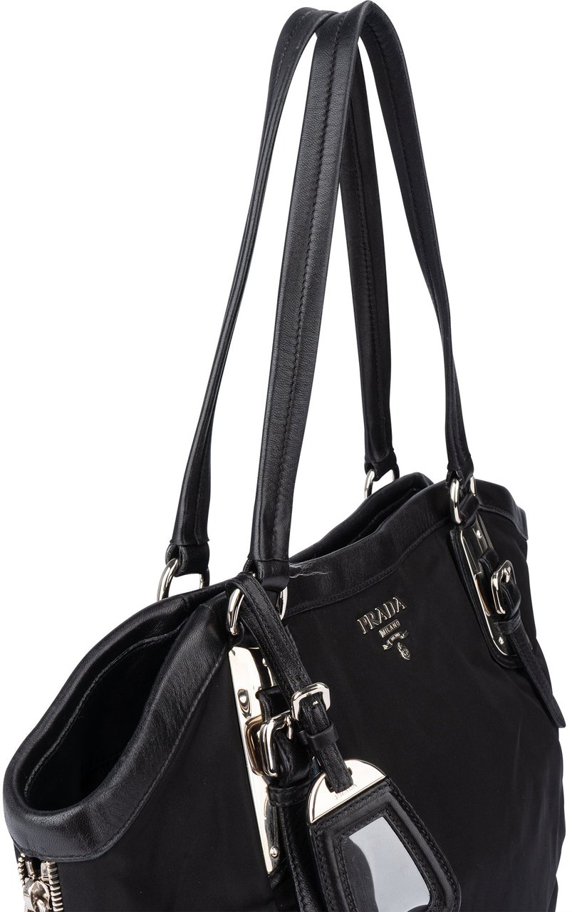 Prada Black Tessuto Zipper Handbag Zwart