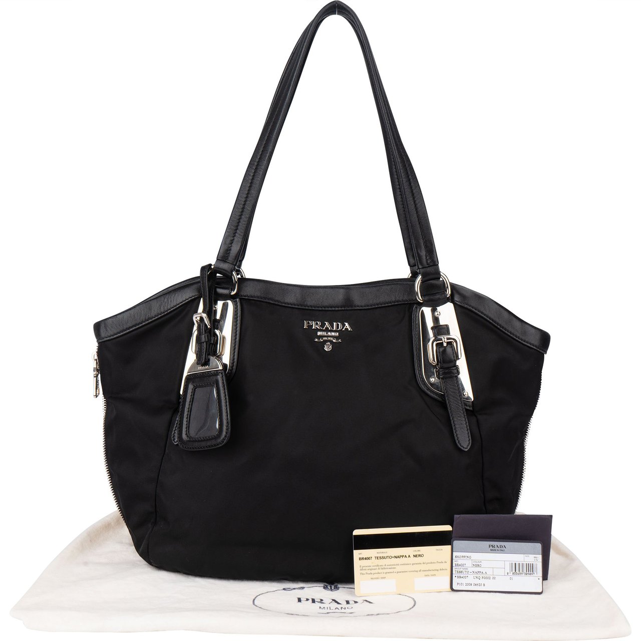 Prada Black Tessuto Zipper Handbag Zwart