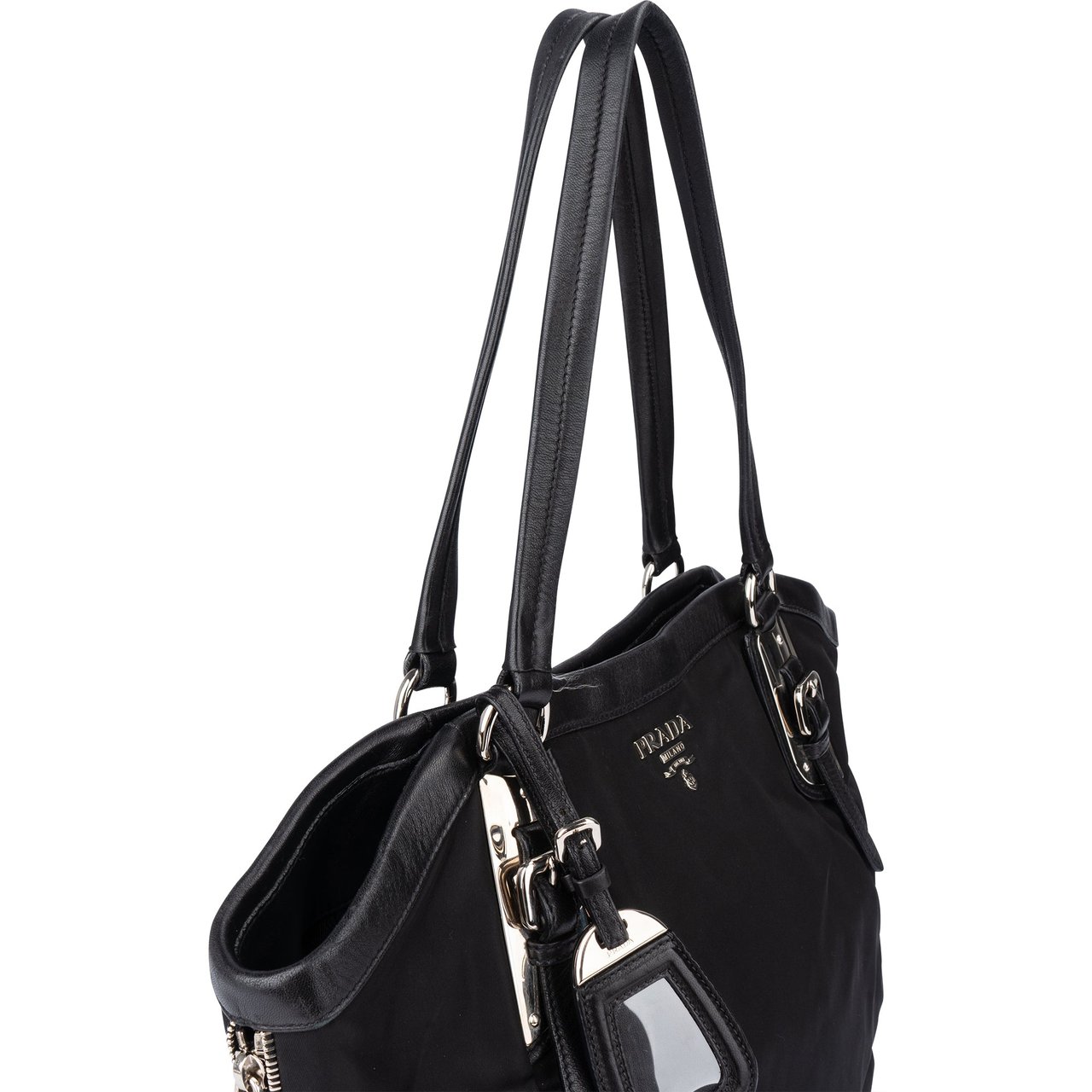 Prada Prada Black Tessuto Zipper Handbag Zwart