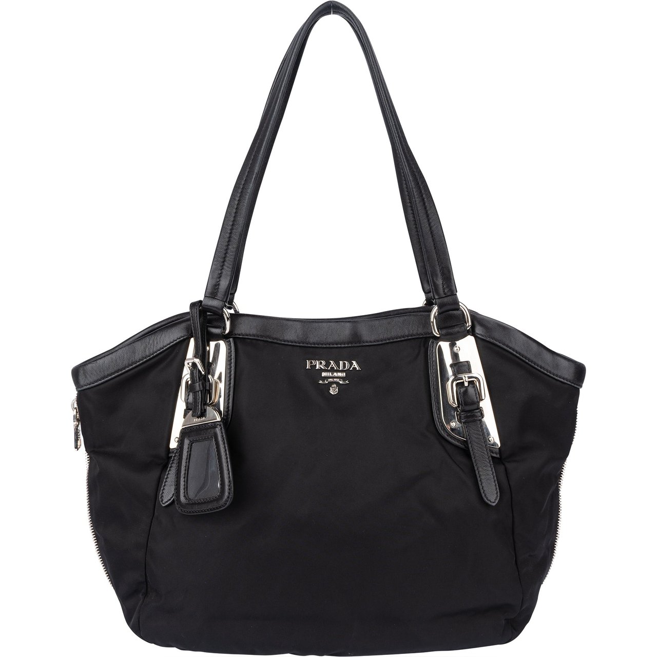 Prada Prada Black Tessuto Zipper Handbag Zwart