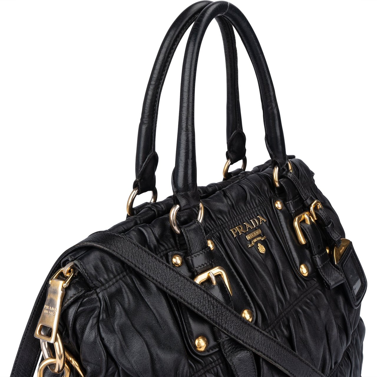 Prada Prada Quilted Leather City Handbag Zwart