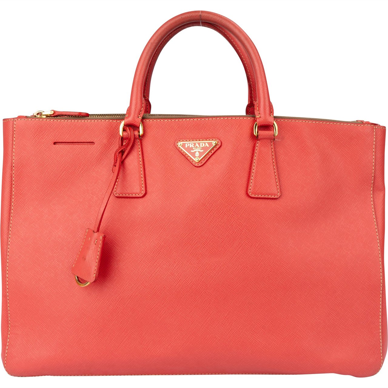 Prada Prada Corallo Saffiano Leather Triangle Galleria Handbag Oranje