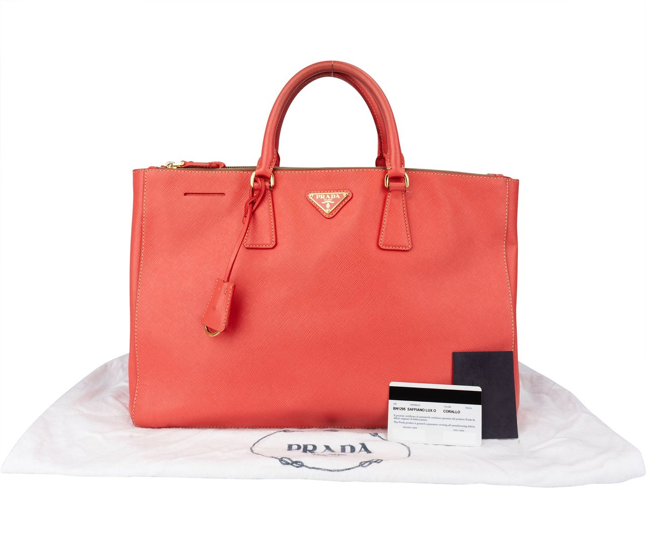 Prada Prada Corallo Saffiano Leather Triangle Galleria Handbag Oranje