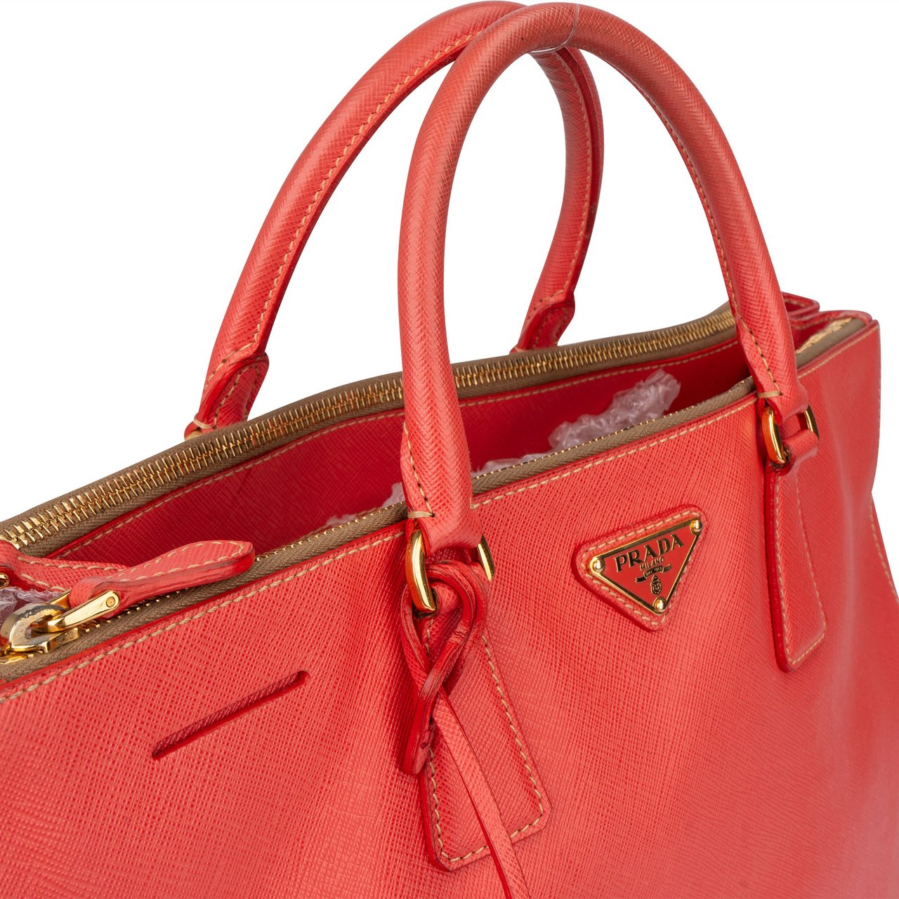 Prada Prada Corallo Saffiano Leather Triangle Galleria Handbag Oranje