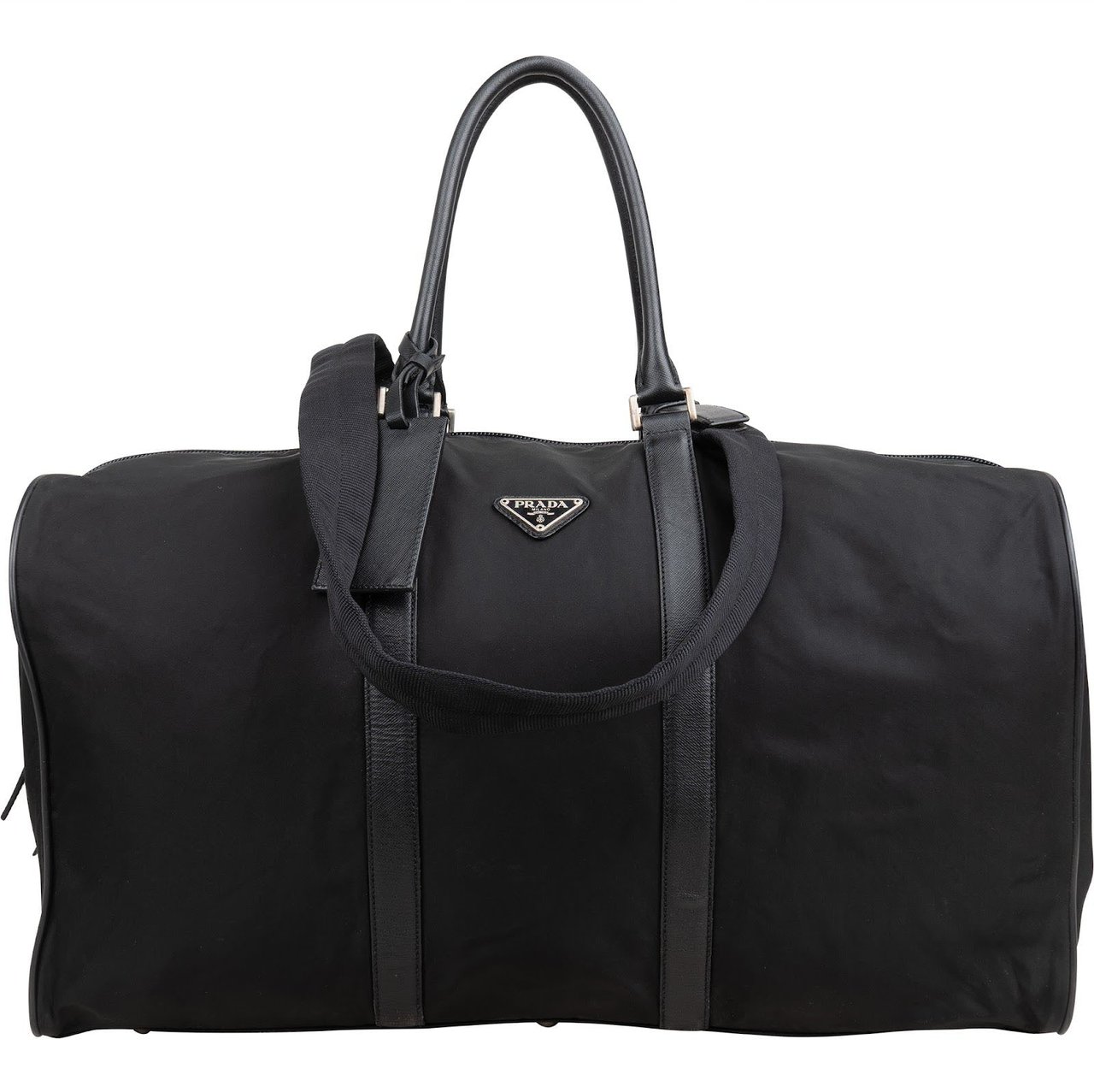 Prada Black Nylon Triangle Duffle Bag 55 Tarvel Bag Zwart