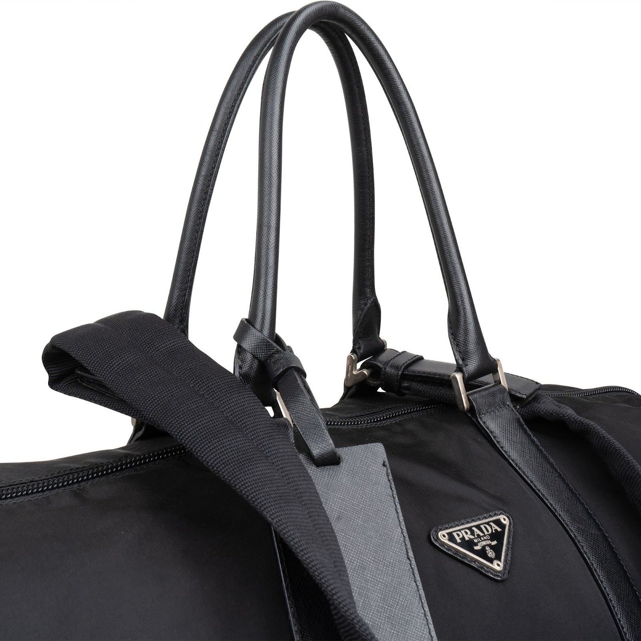 Prada Black Nylon Triangle Duffle Bag 55 Tarvel Bag Zwart