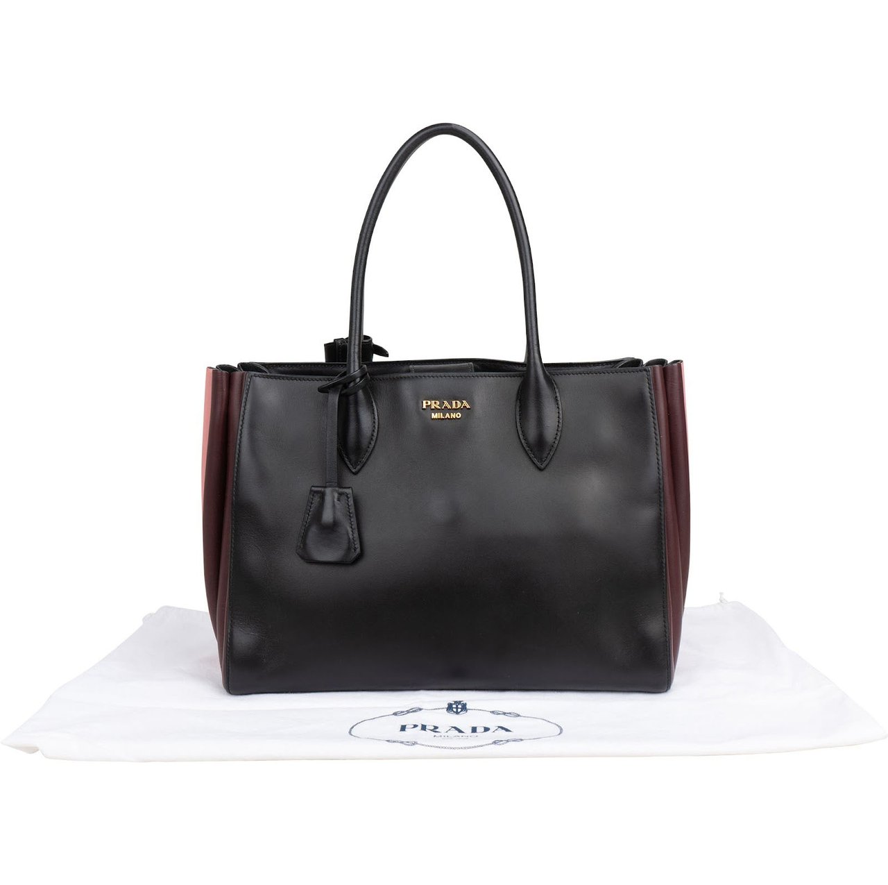 Prada Leather Bibliothèque Tote Handbag Zwart