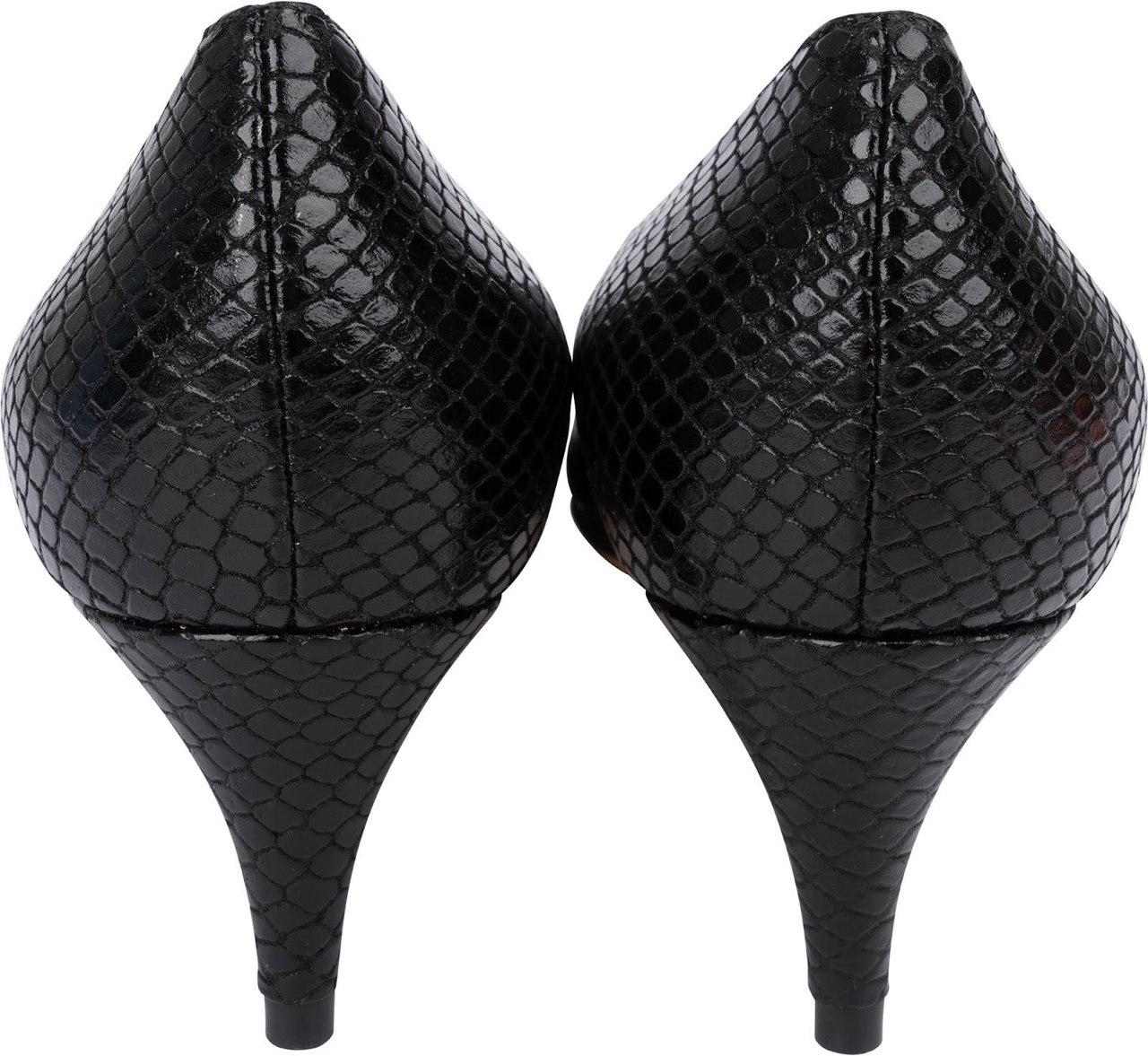 Prada Black Leather Snakeskin Embossed Bow Kitten Heels Pumps (38) Zwart