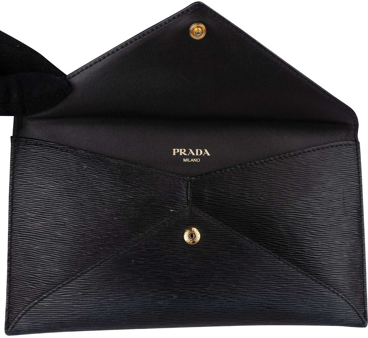 Prada Saffiano Leather Envelope Clutch Wallet Zwart