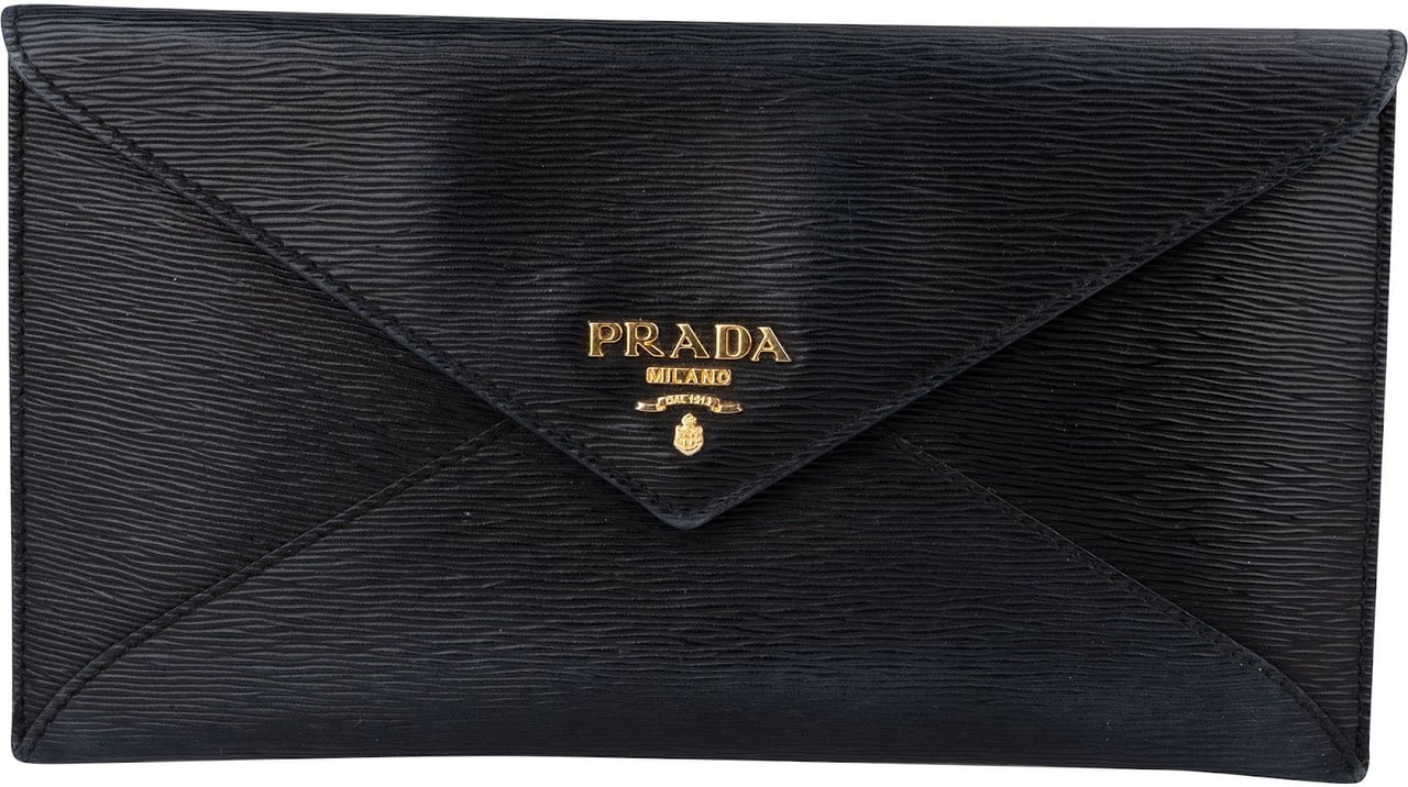 Prada Saffiano Leather Envelope Clutch Wallet Zwart