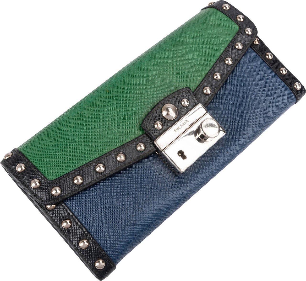 Prada Saffiano Leather Tricolor Studded Lock Wallet Divers