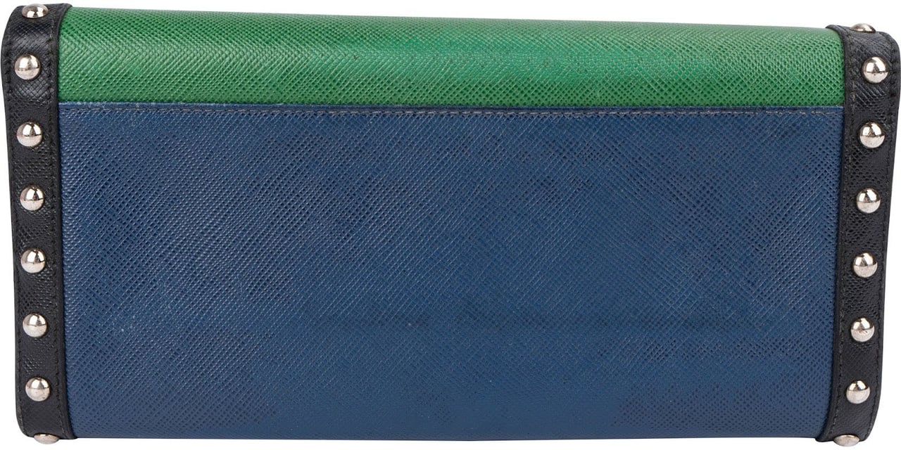 Prada Saffiano Leather Tricolor Studded Lock Wallet Divers