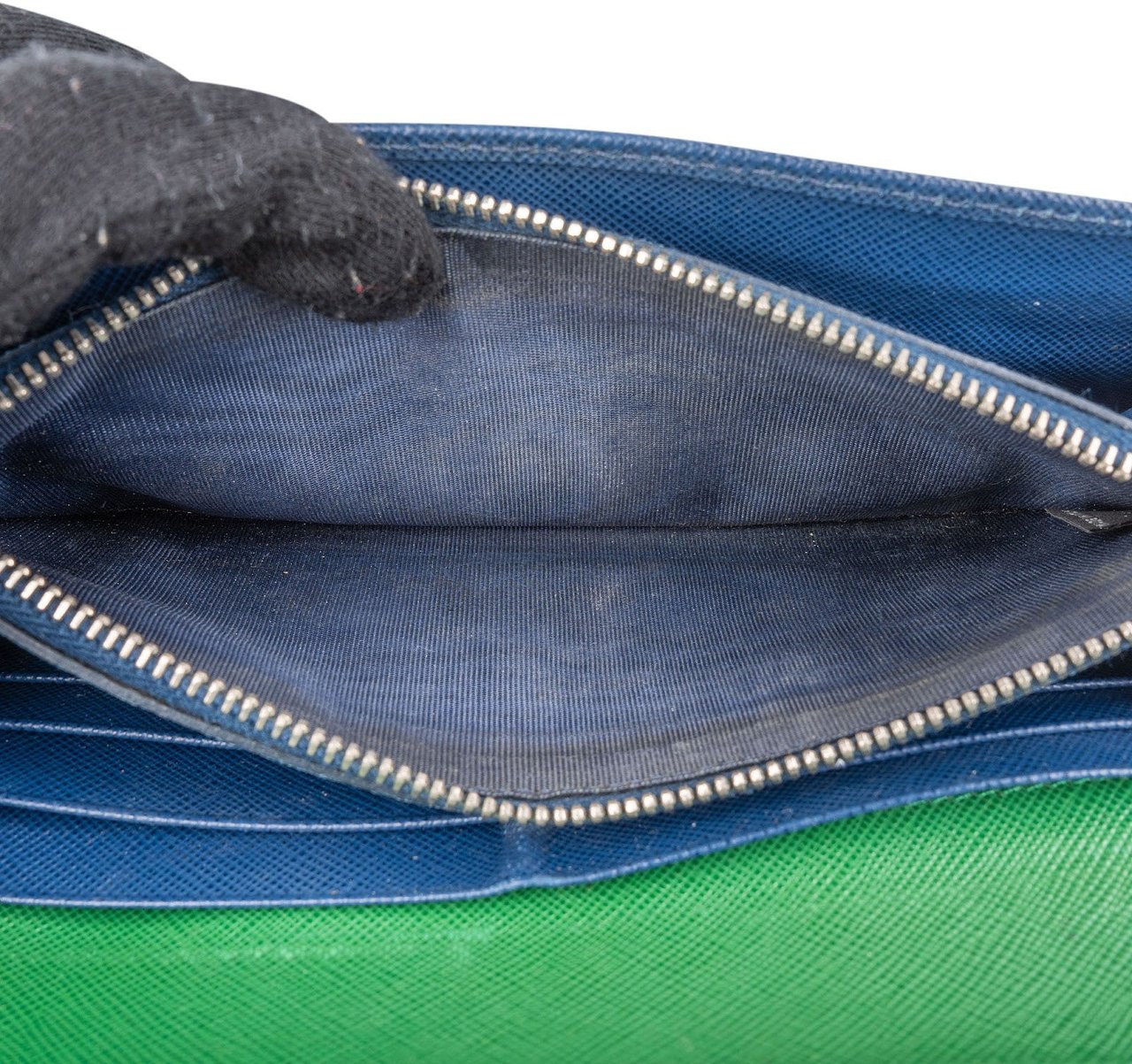 Prada Saffiano Leather Tricolor Studded Lock Wallet Divers