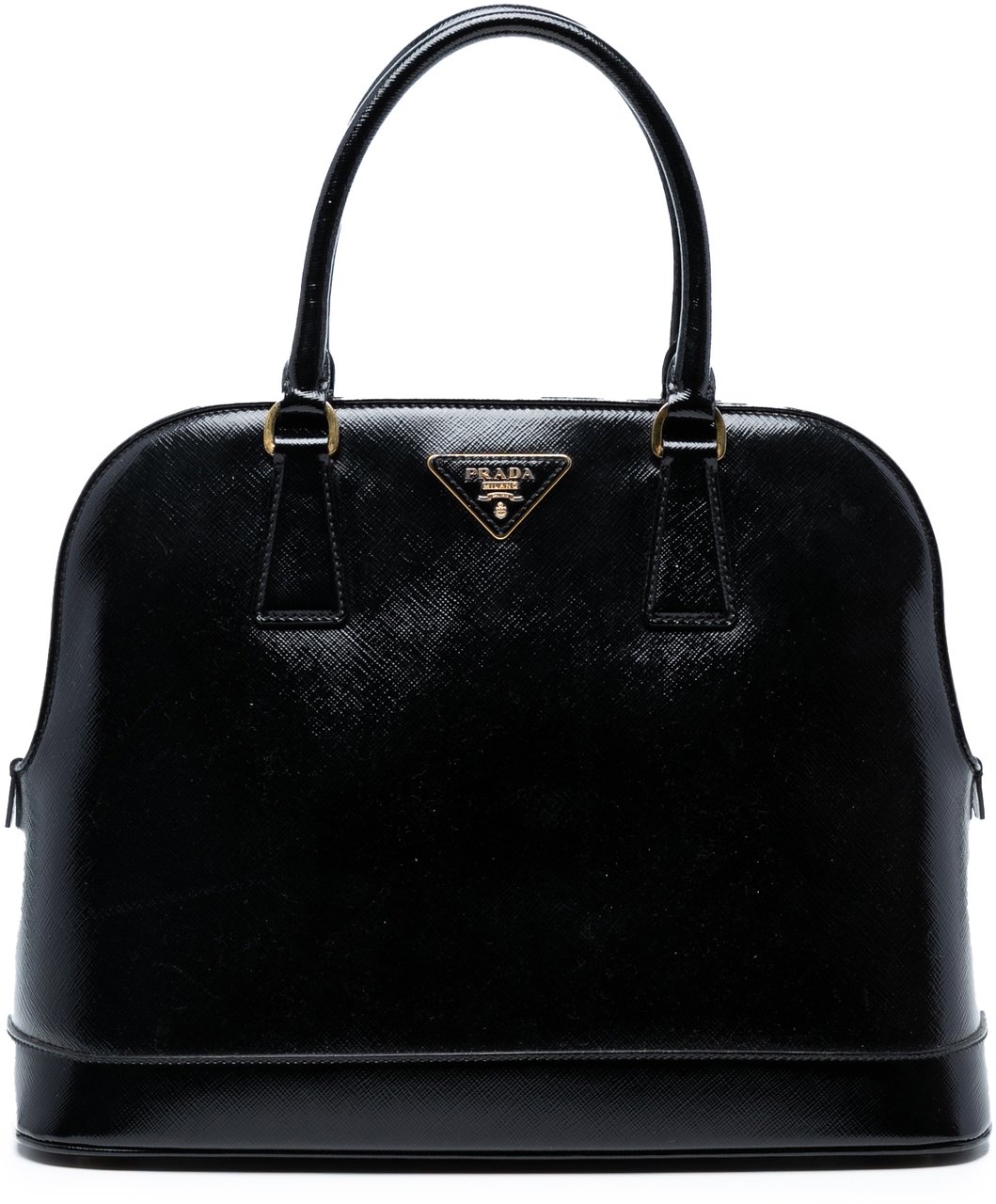 Prada Saffiano Vernice Promenade Dome Satchel Zwart