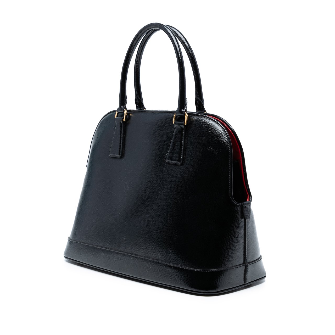 Prada Saffiano Vernice Promenade Dome Satchel Zwart