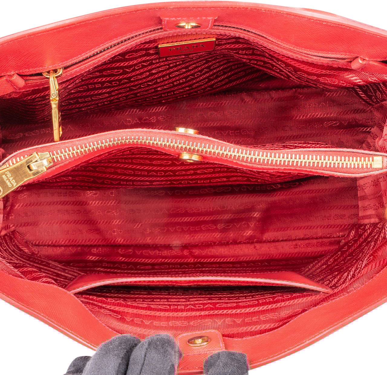 Prada Prada Red Saffiano Leather Galleria Handbag Rood