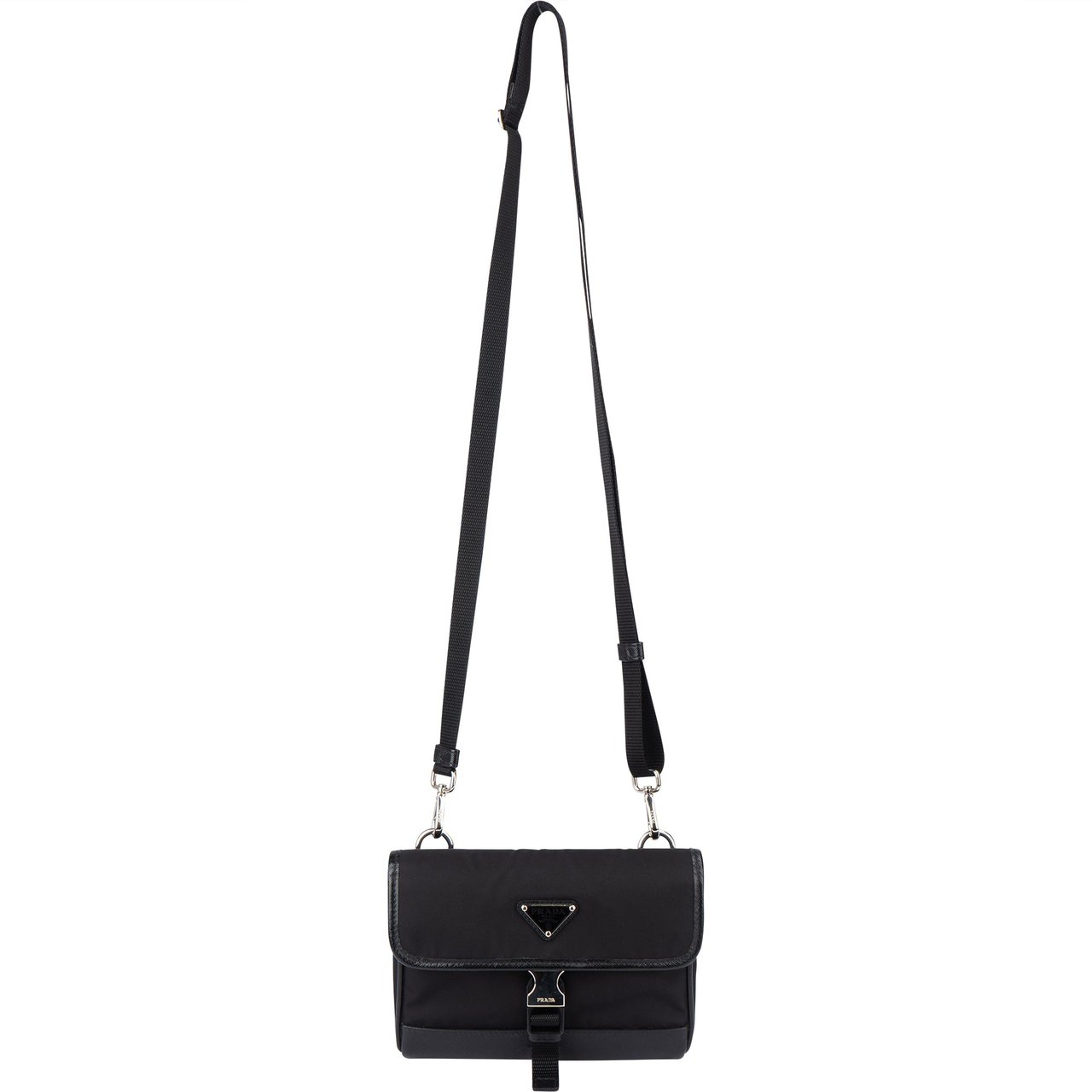 Prada Prada Nylon Triangle Mini Crossbody Side Bag Zwart
