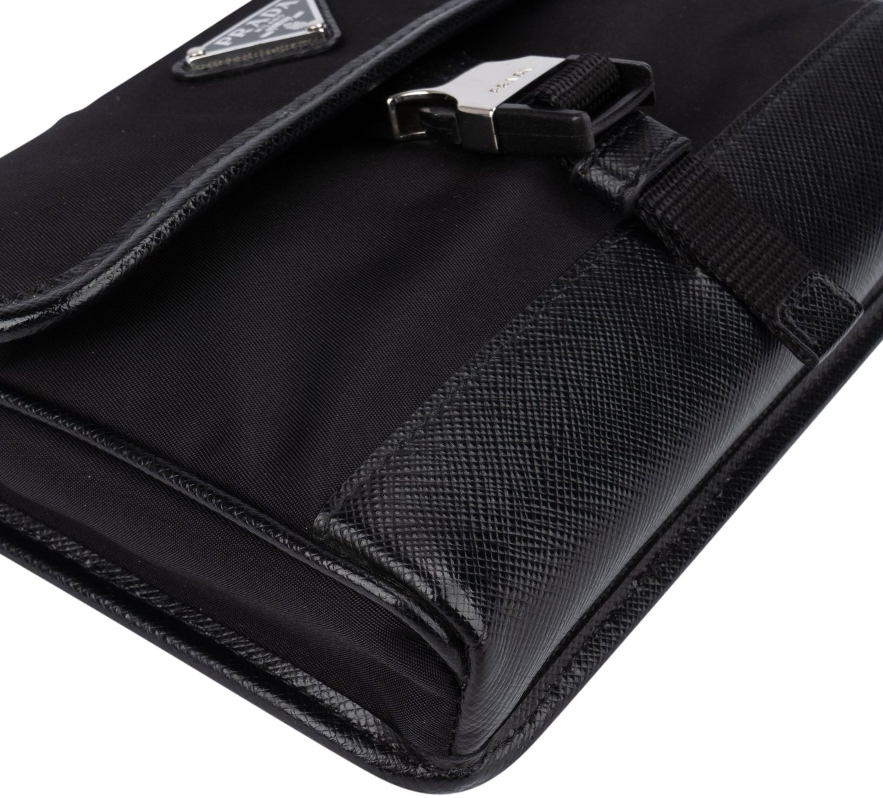 Prada Prada Nylon Triangle Mini Crossbody Side Bag Zwart
