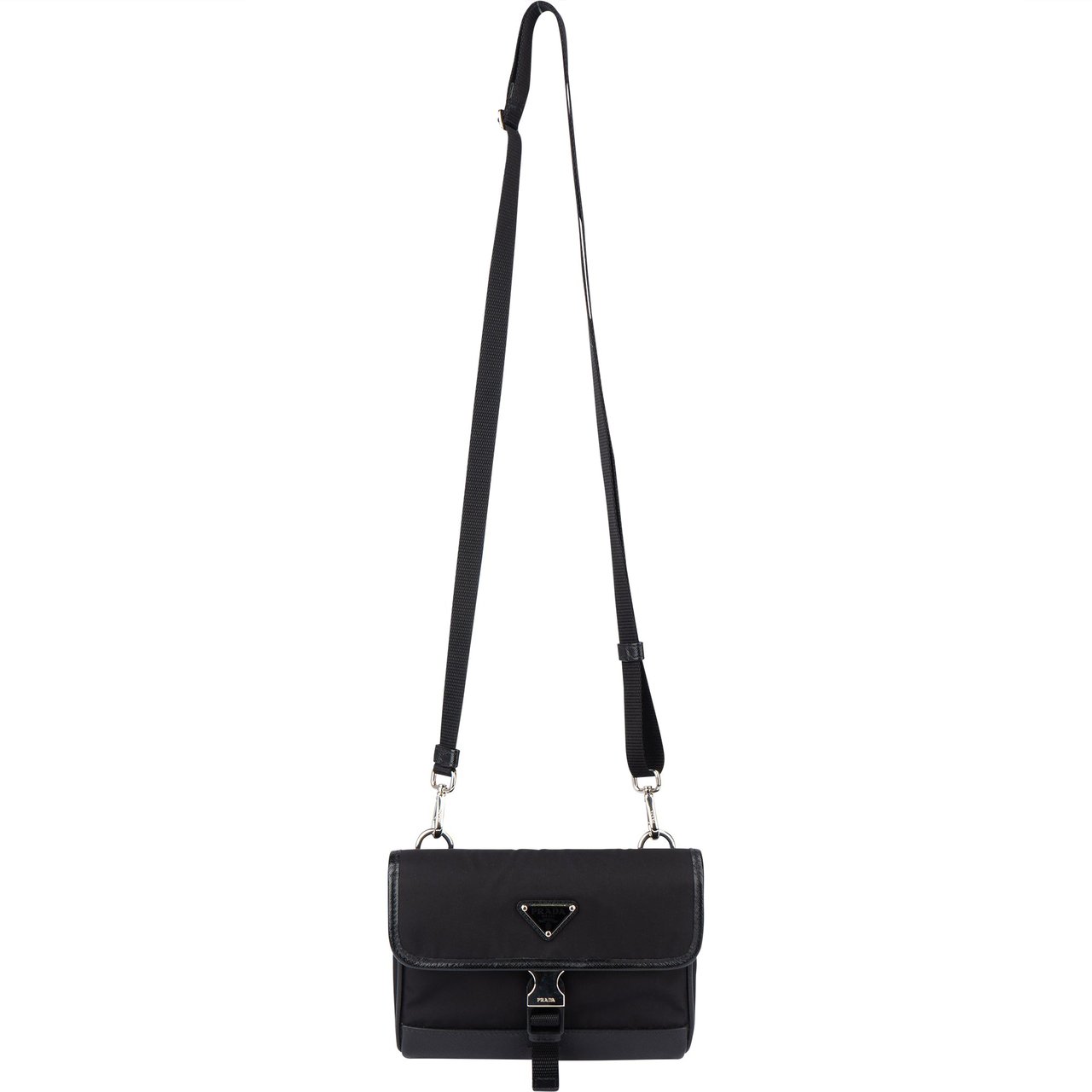 Prada Nylon Triangle Mini Crossbody Side Bag Zwart