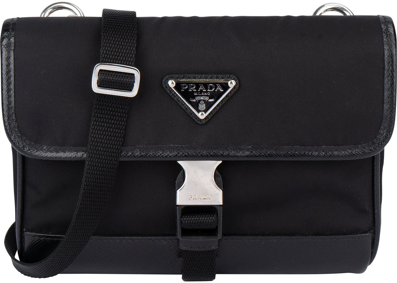 Prada Prada Nylon Triangle Mini Crossbody Side Bag Zwart