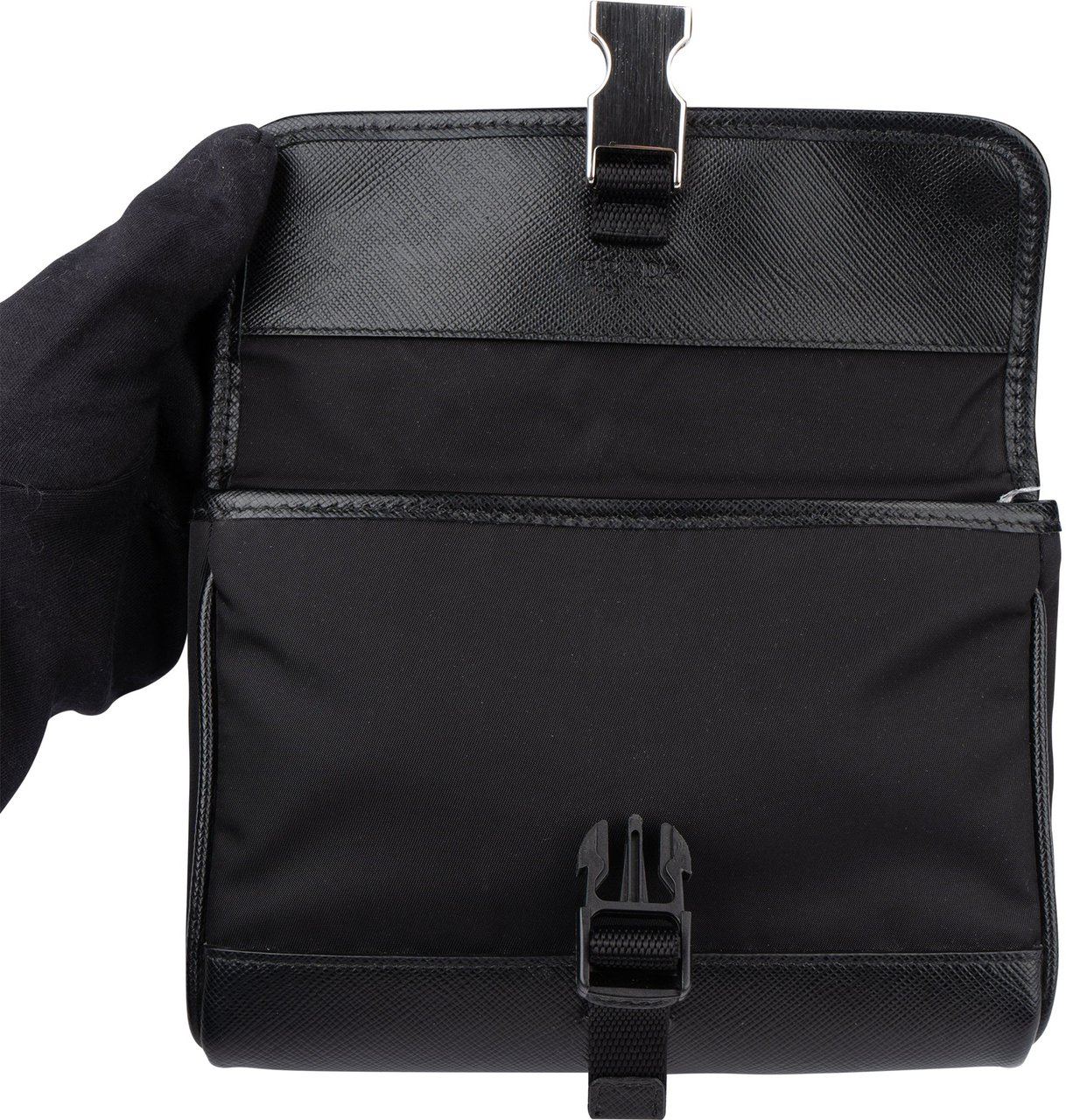 Prada Nylon Triangle Mini Crossbody Side Bag Zwart