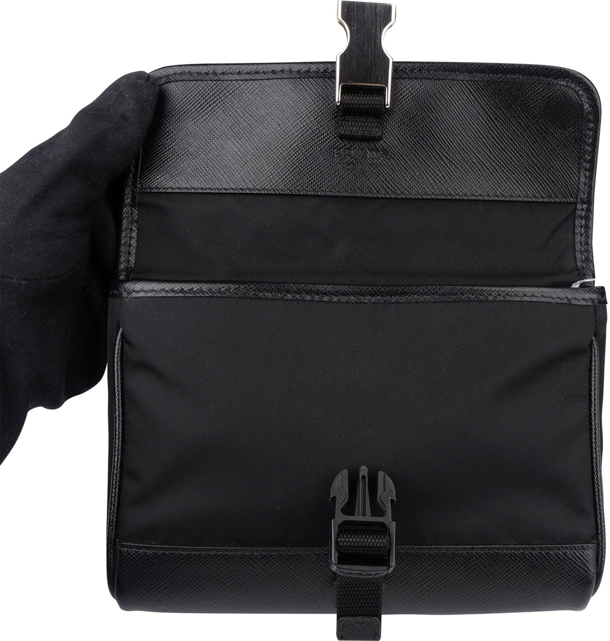 Prada Prada Nylon Triangle Mini Crossbody Side Bag Zwart