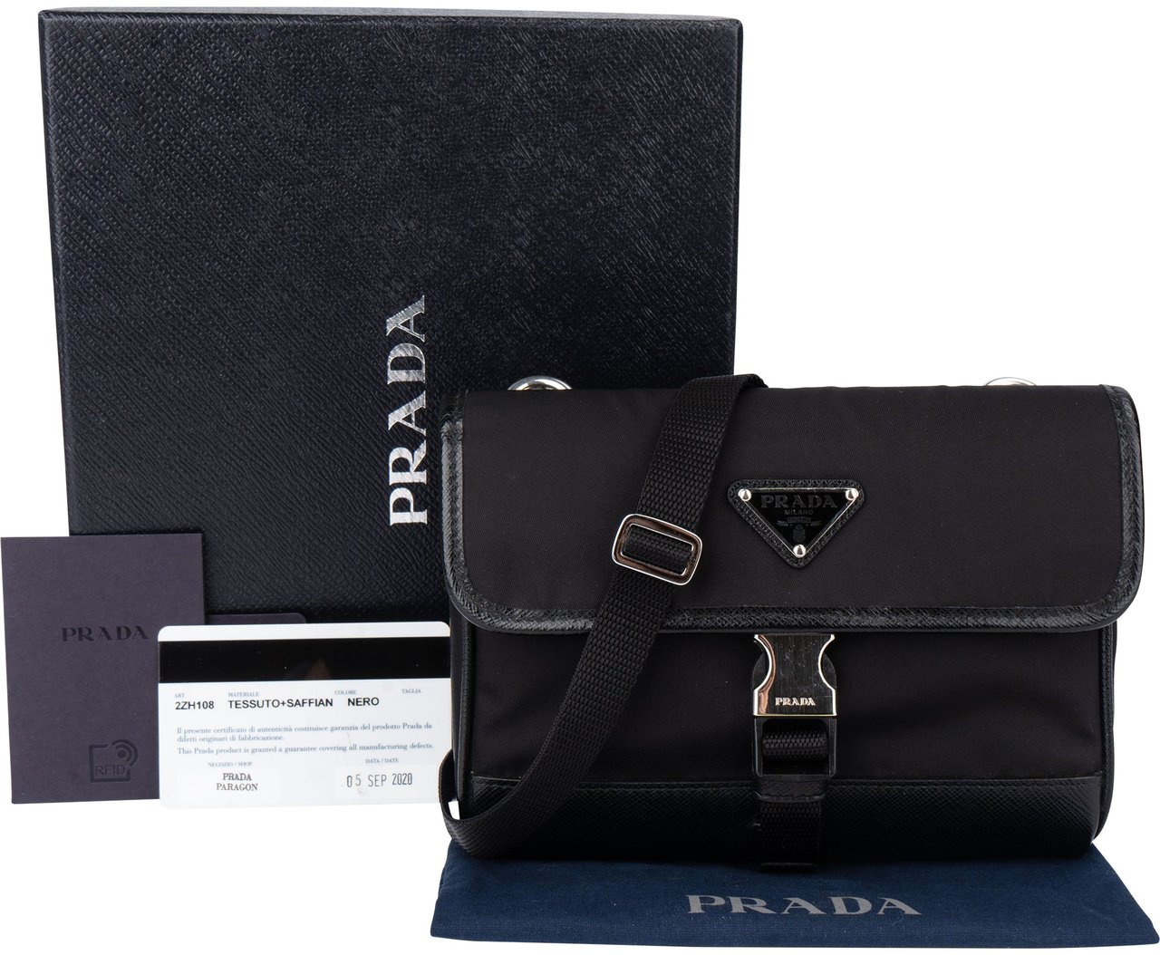 Prada Nylon Triangle Mini Crossbody Side Bag Zwart