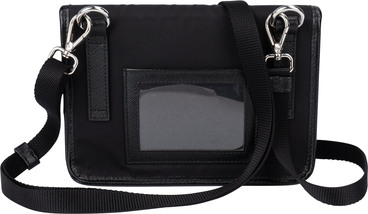 Prada Prada Nylon Triangle Mini Crossbody Side Bag Zwart