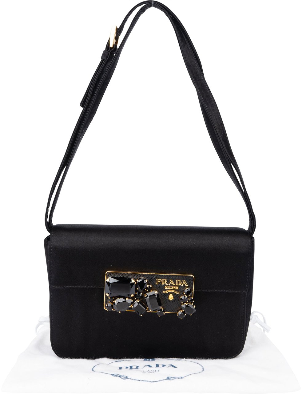 Prada Prada Limited Satin Crystal Mini Shoulder Bag Zwart