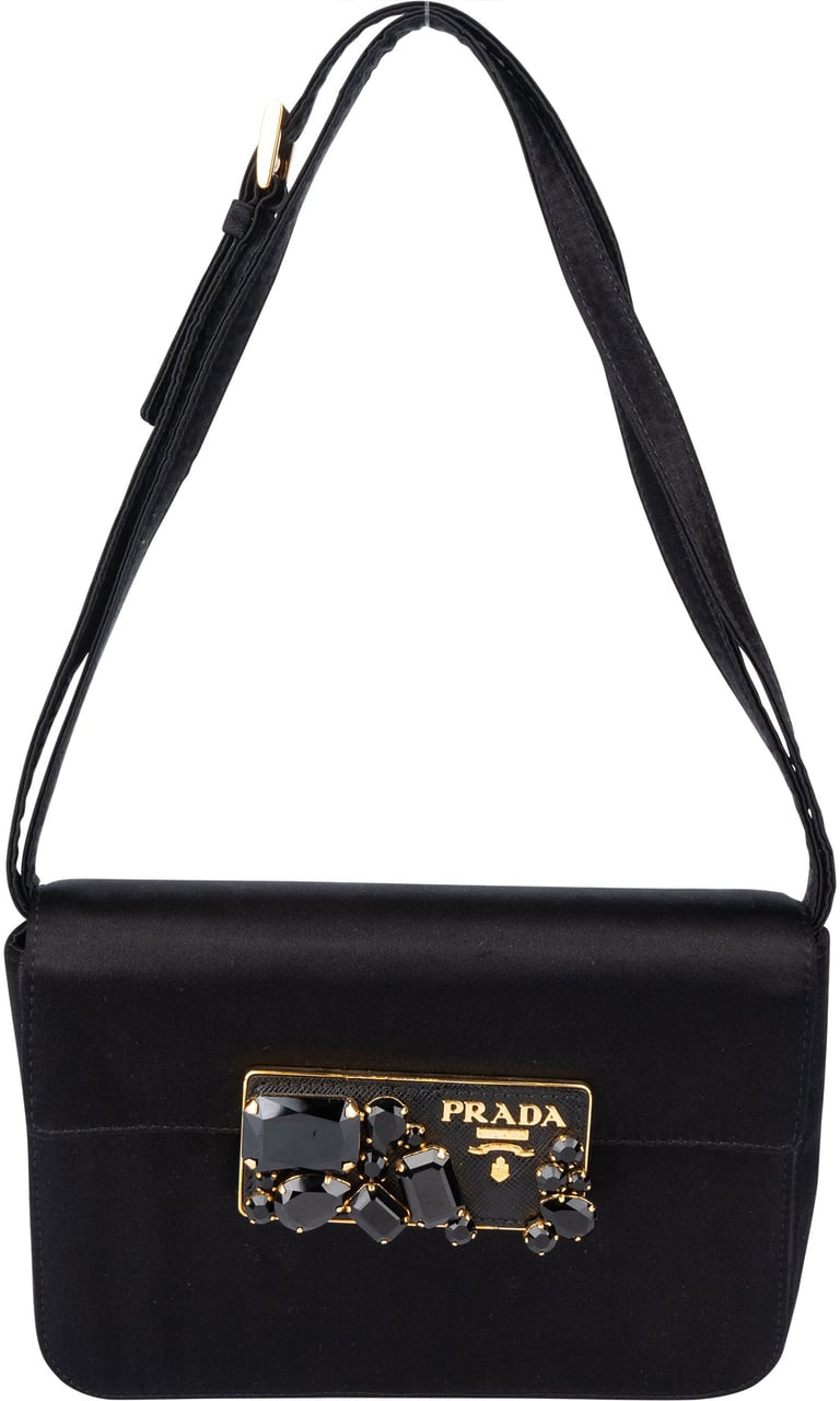 Prada Prada Limited Satin Crystal Mini Shoulder Bag Zwart