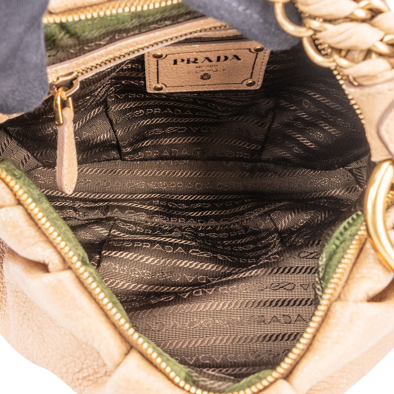 Prada Prada Cervo Lux Leather Chain Handbag Bruin