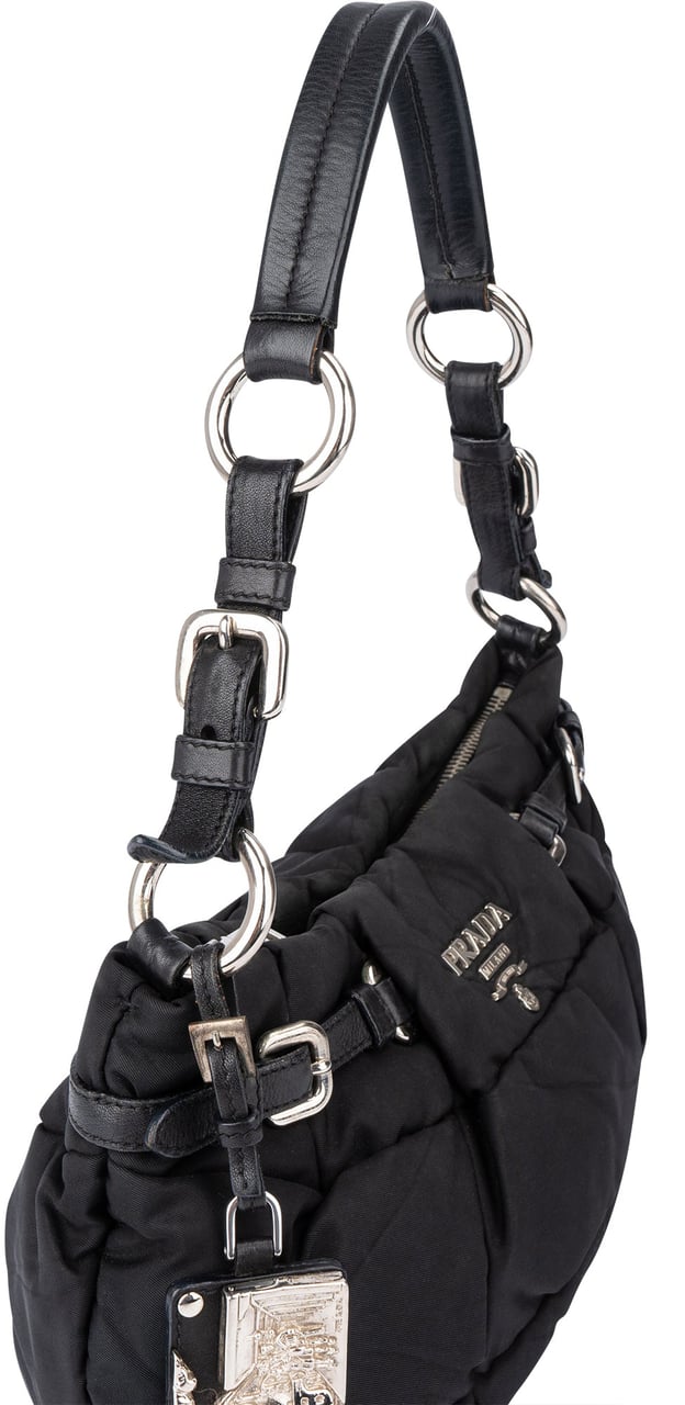Prada Prada Black Nylon Puffer Shoulder Bag Zwart