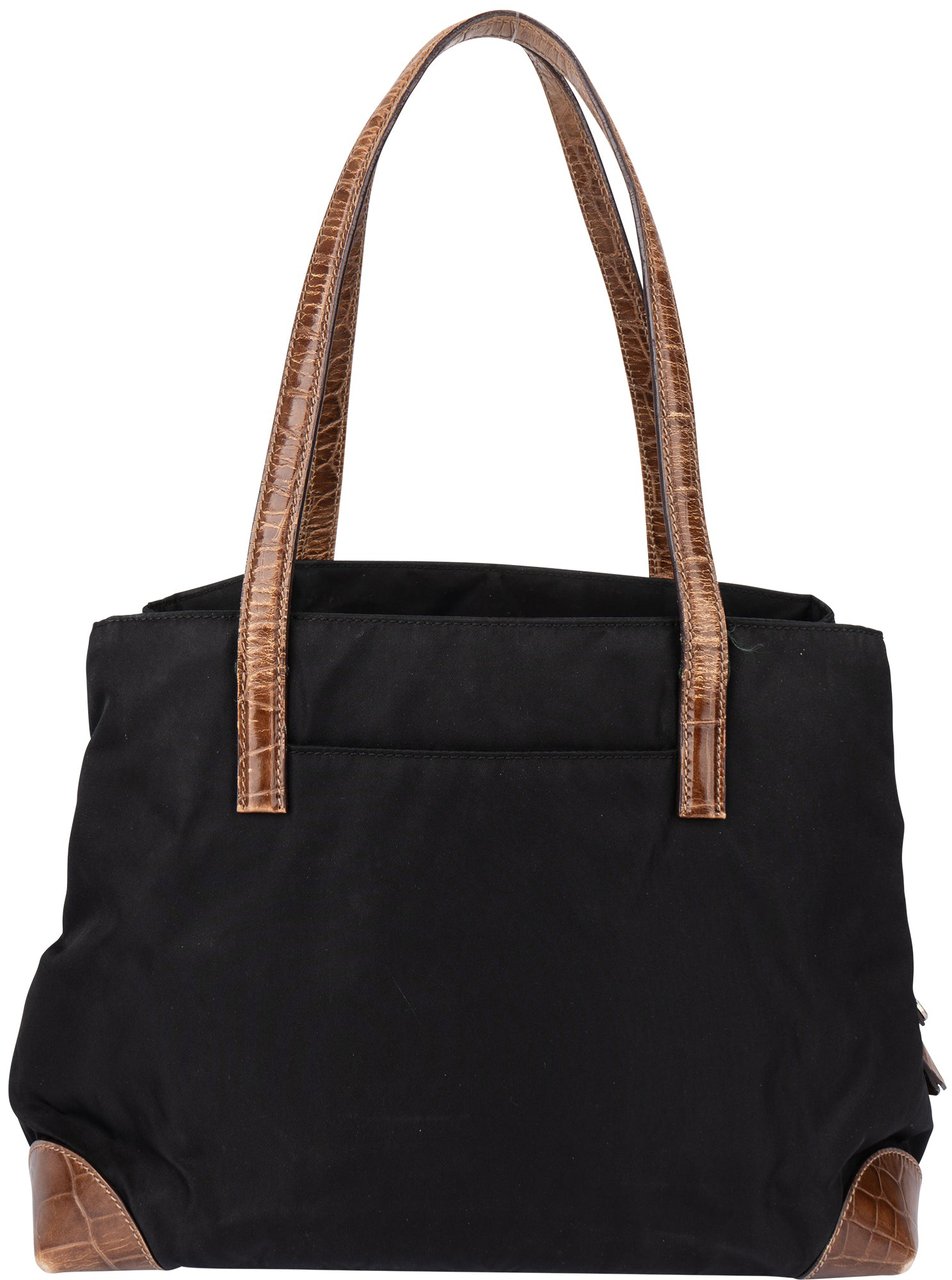 Prada Prada Nylon Croco Optic Triangle Handbag Zwart