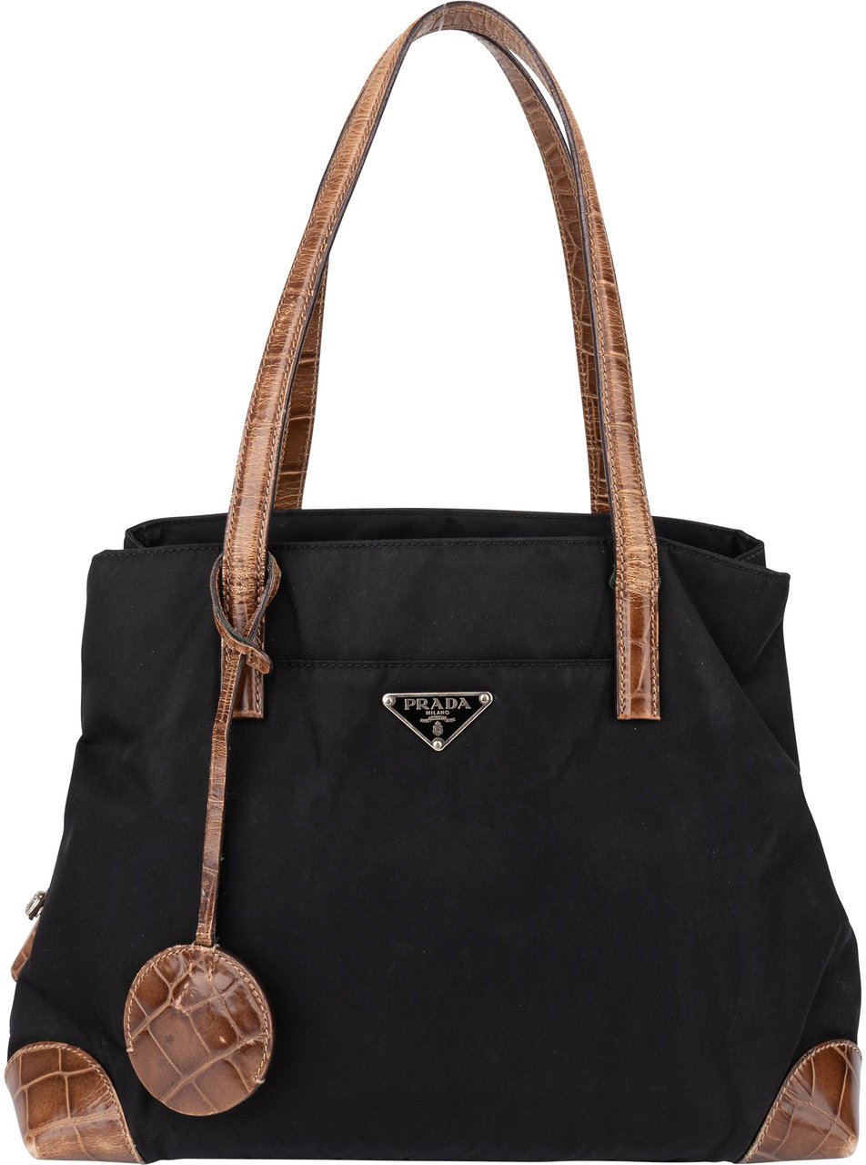 Prada Prada Nylon Croco Optic Triangle Handbag Zwart