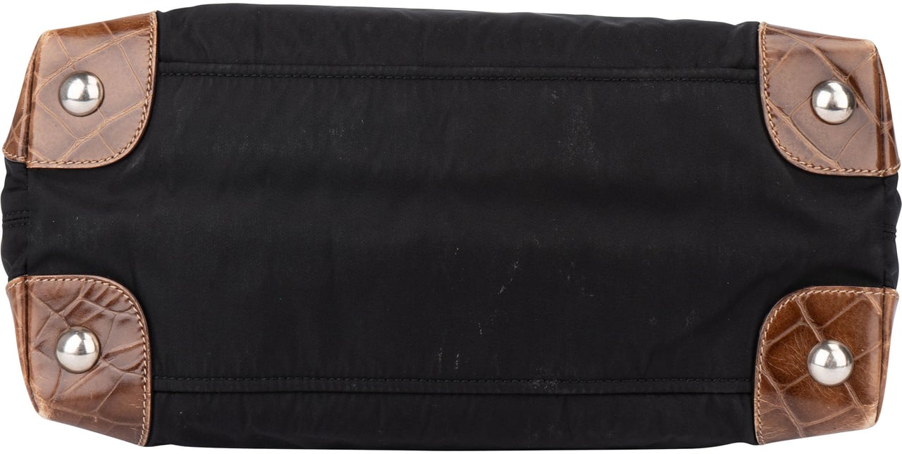 Prada Prada Nylon Croco Optic Triangle Handbag Zwart