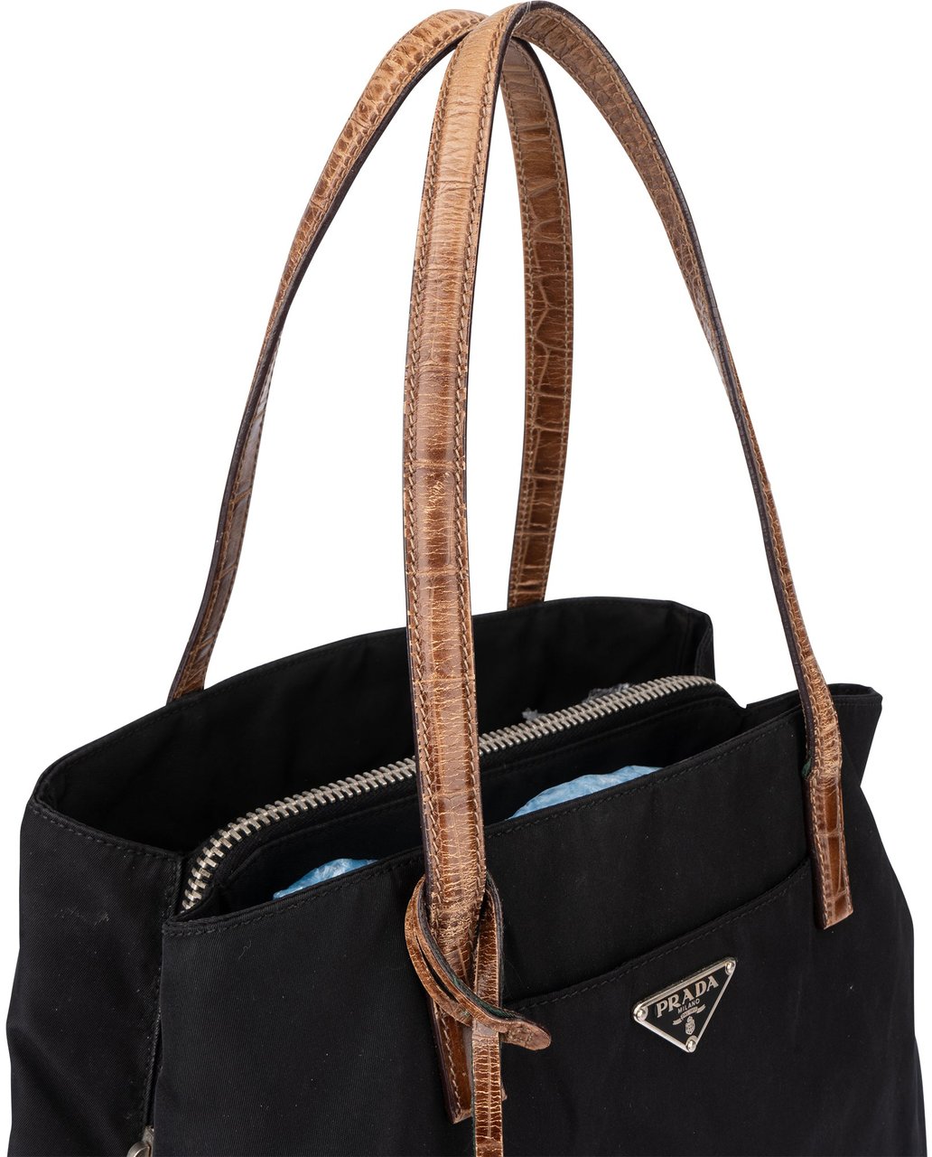 Prada Prada Nylon Croco Optic Triangle Handbag Zwart