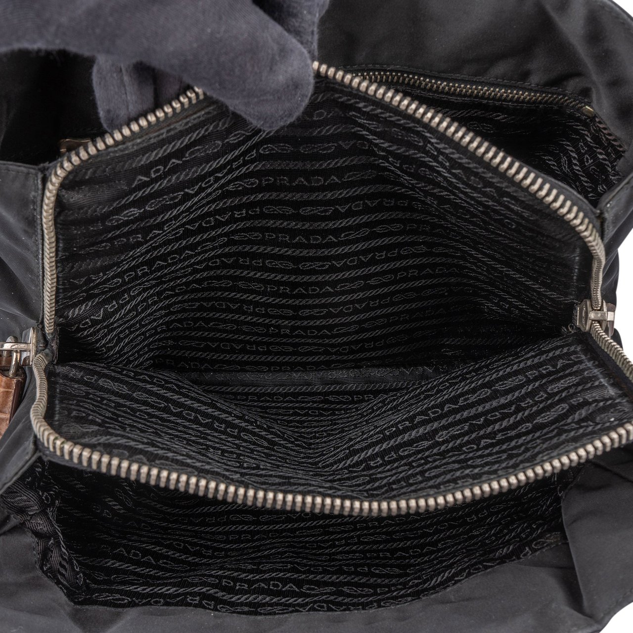 Prada Prada Nylon Croco Optic Triangle Handbag Zwart