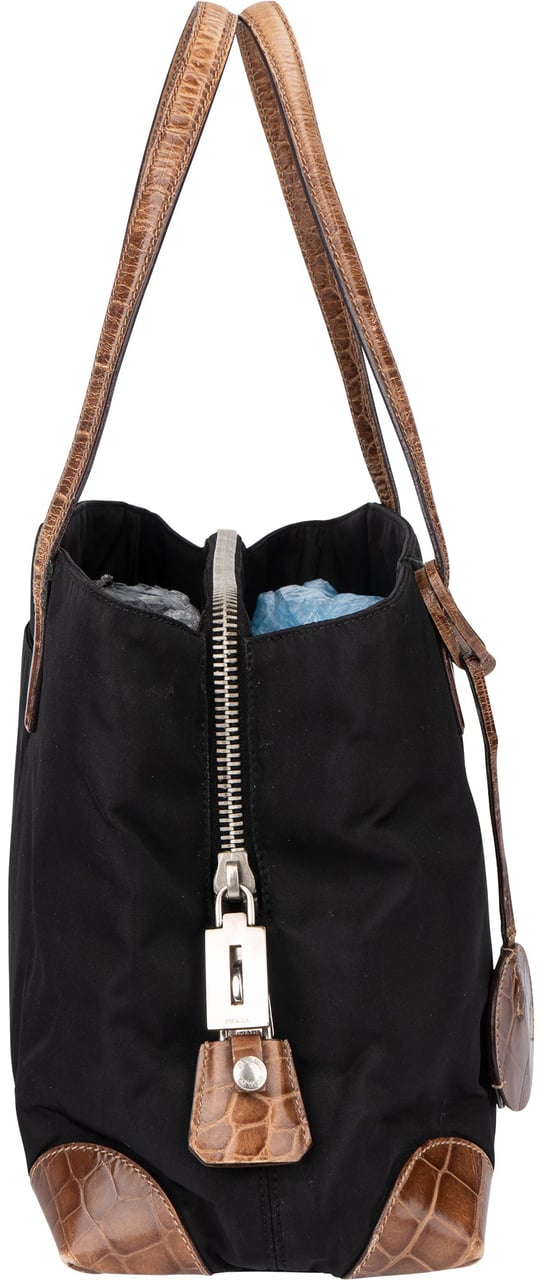 Prada Prada Nylon Croco Optic Triangle Handbag Zwart