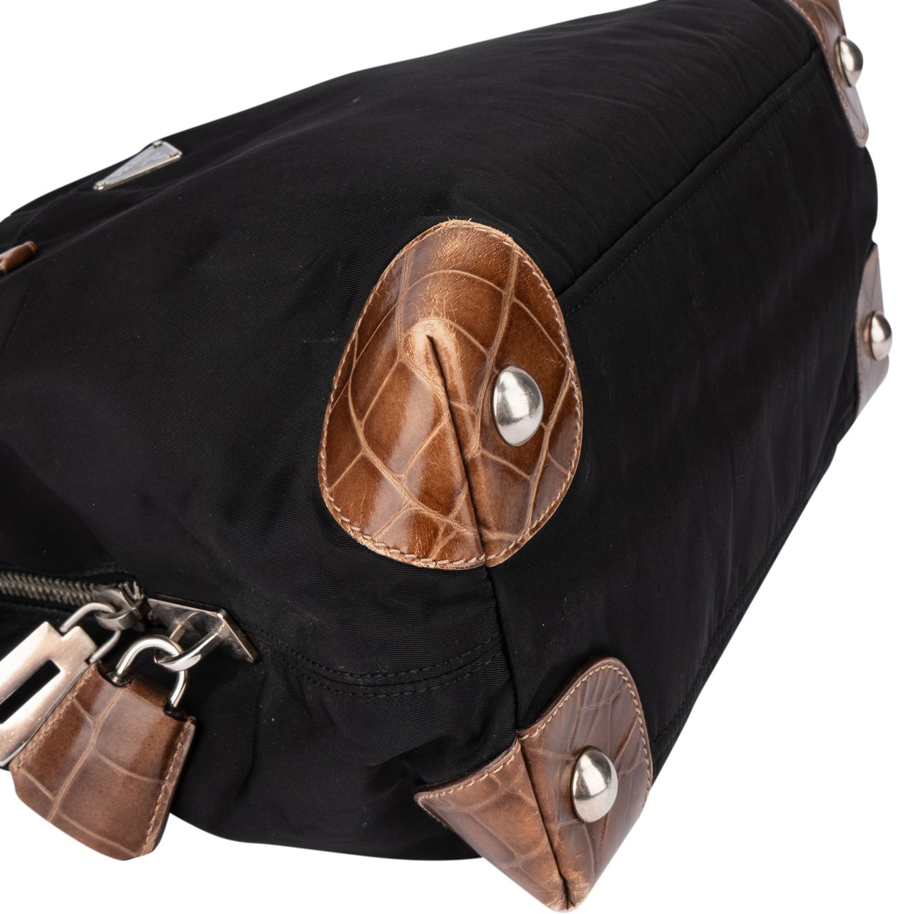 Prada Prada Nylon Croco Optic Triangle Handbag Zwart