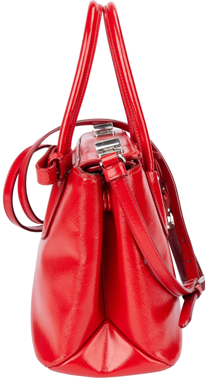 Prada Prada Red Patent Leather Galleria Turnlock Handbag Rood