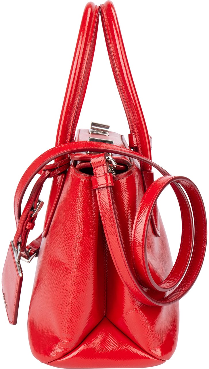 Prada Prada Red Patent Leather Galleria Turnlock Handbag Rood
