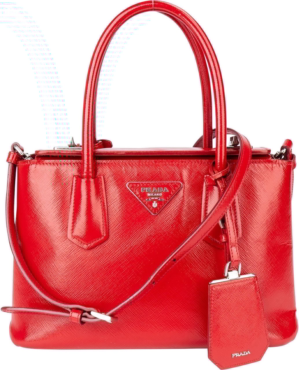 Prada Prada Red Patent Leather Galleria Turnlock Handbag Rood