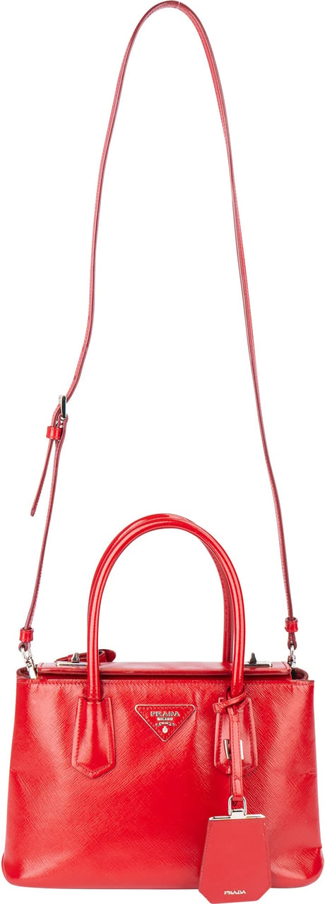 Prada Prada Red Patent Leather Galleria Turnlock Handbag Rood